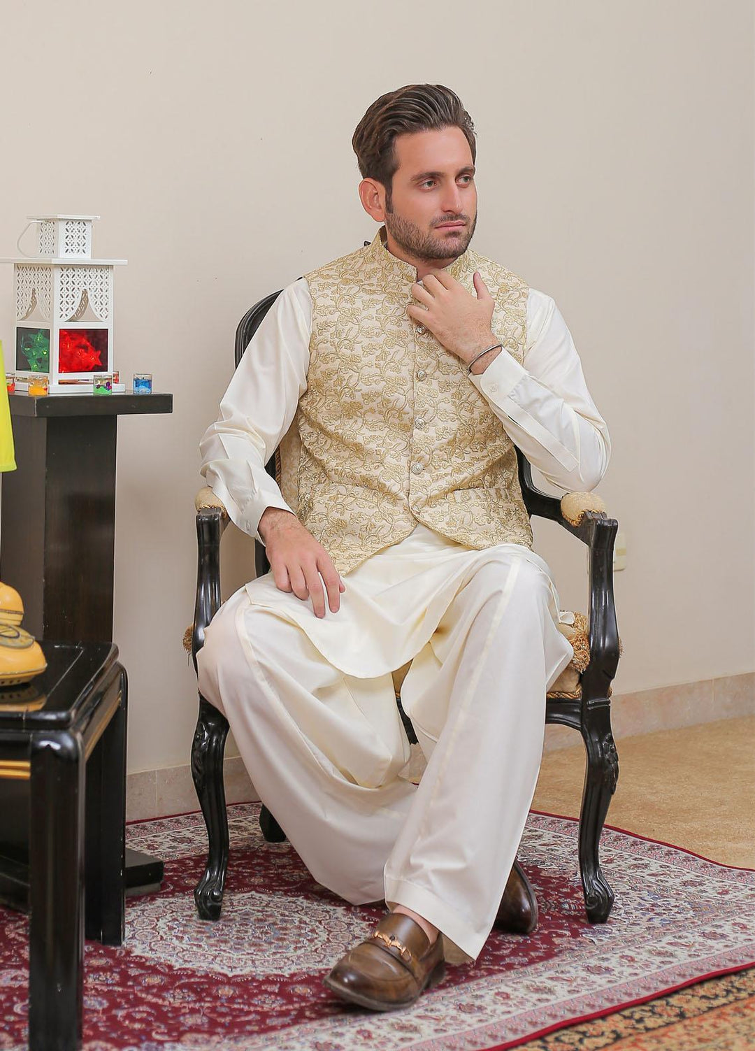 Real Image Raw Silk Formal Waistcoat for Men -  OW - 019 Gold