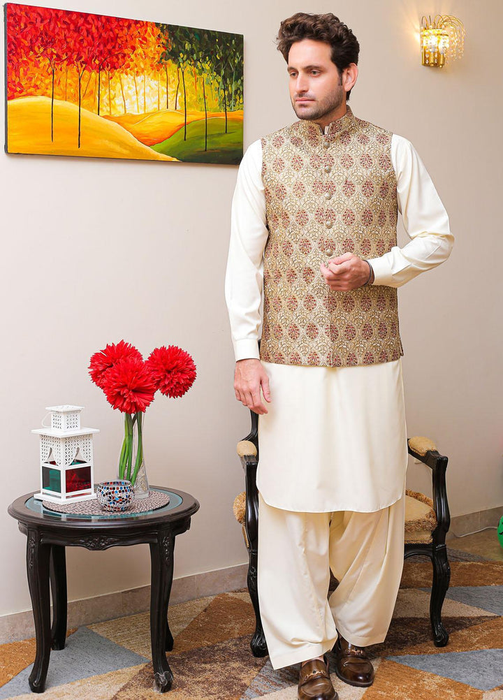 Real Image  Formal Waistcoat for Men -  W - 144 Gold Maroon