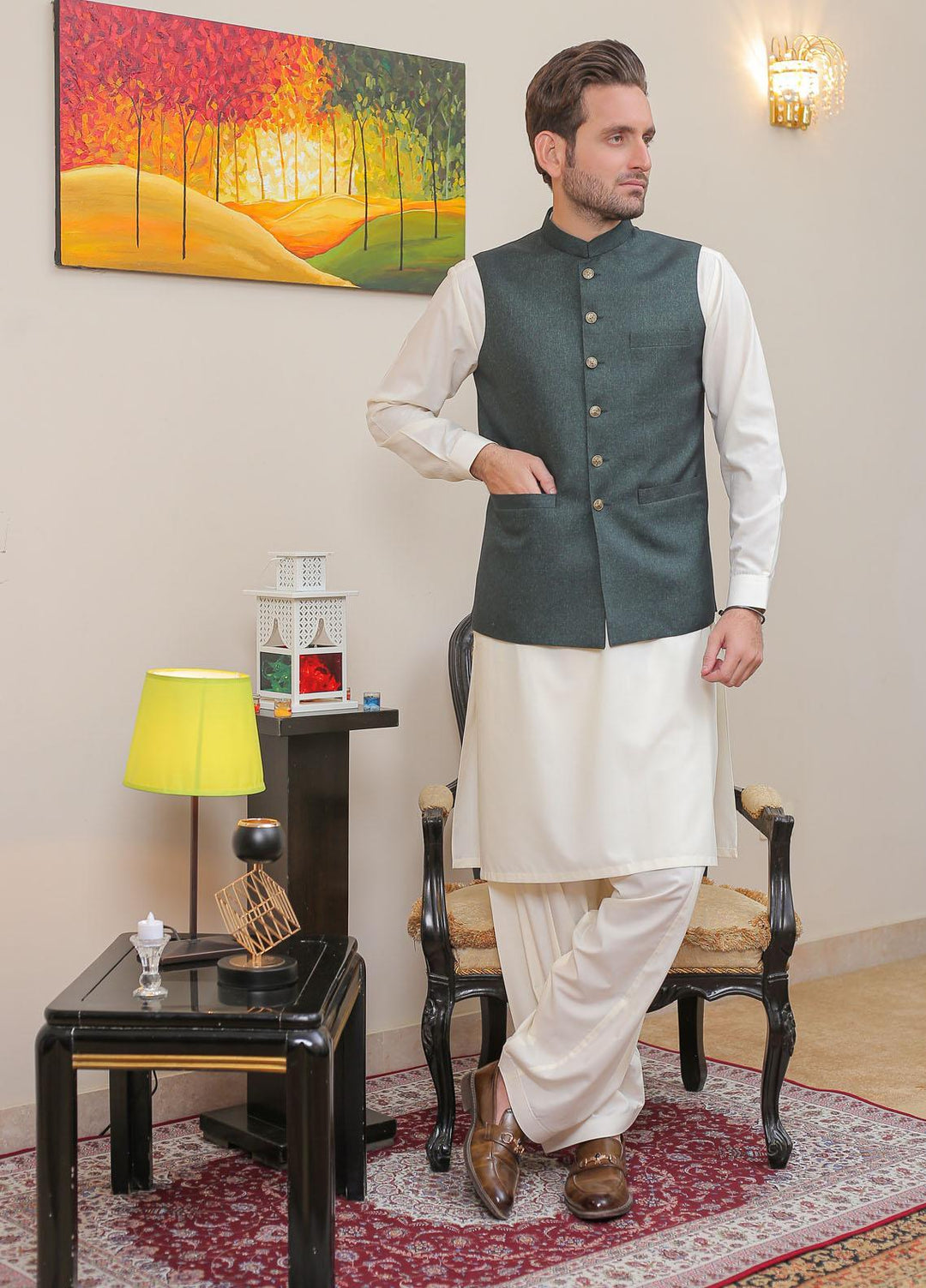 Real Image  Formal Waistcoat for Men -  WP - 115 Drk Green