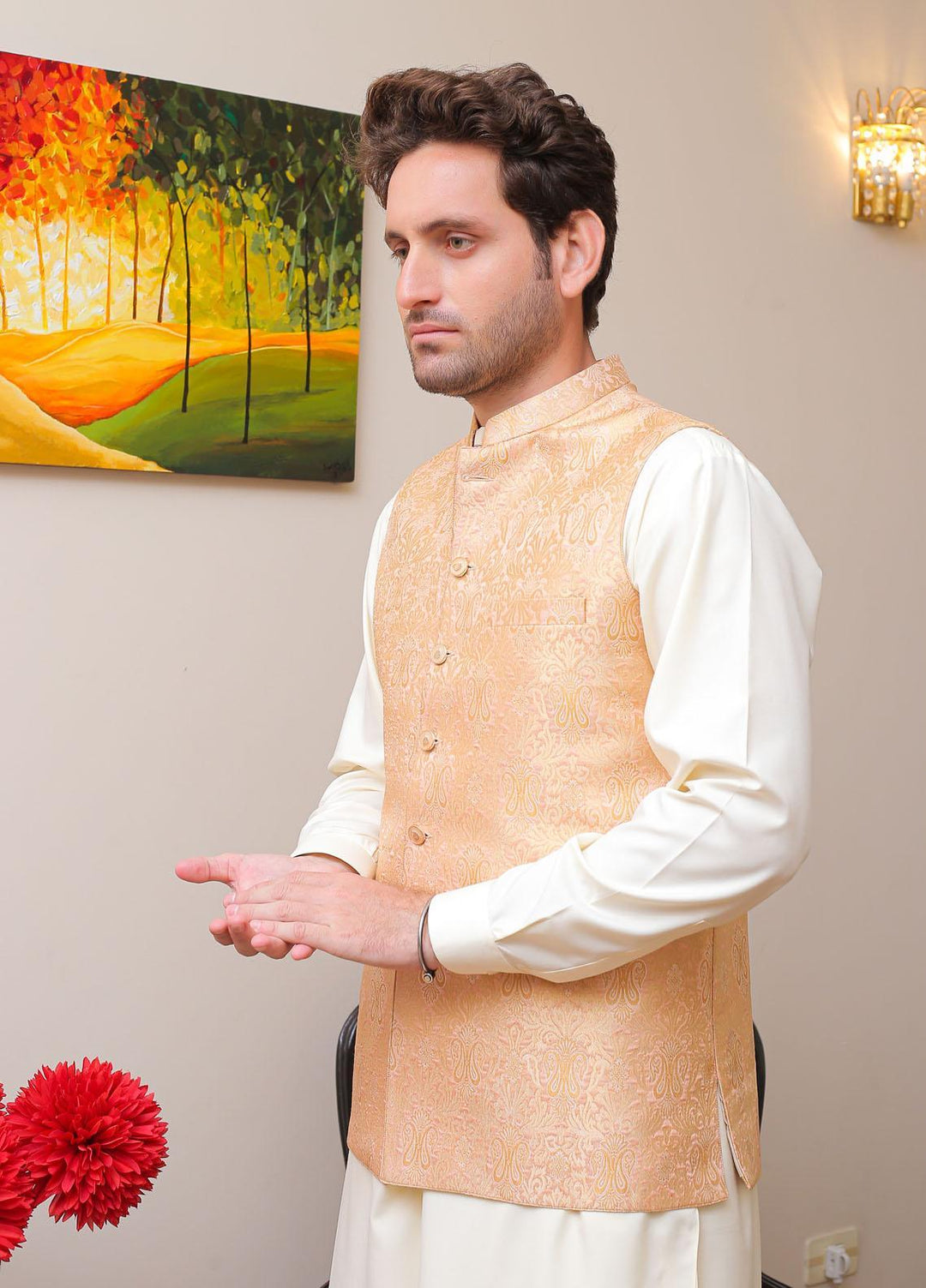 Real Image  Formal Waistcoat for Men -  WP - 141 Peach Gold