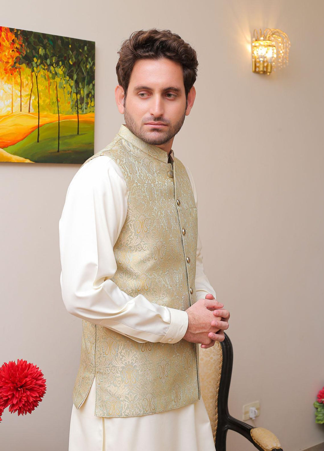 Real Image  Formal Waistcoat for Men -  WP - 143 Sea Green