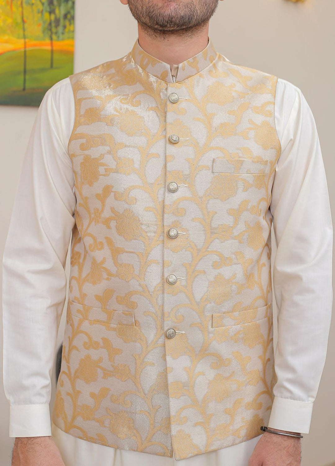 Real Image  Formal Waistcoat for Men -  WP - 148 Gold