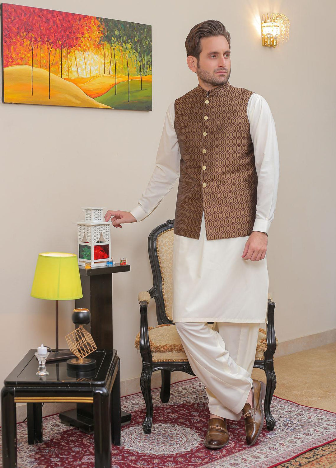 Real Image  Formal Waistcoat for Men -  WP - 152 Maroon Gold