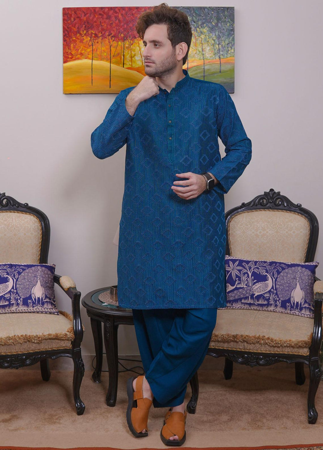 Real Image Wash N Wear Formal Men Kameez Shalwar -  D-489 Sea Green