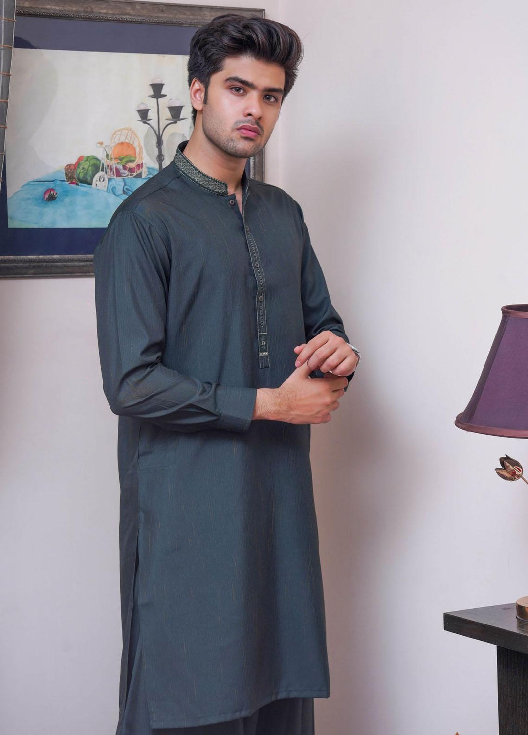 Real Image  Formal Kameez Shalwar for Men -  D-517 Green