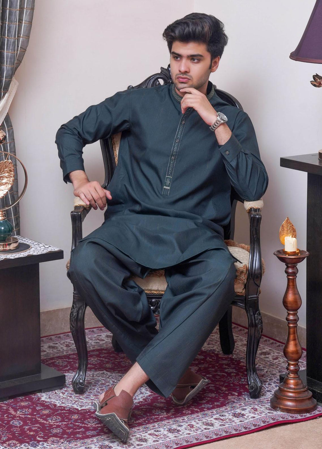 Real Image  Formal Kameez Shalwar for Men -  D-517 Green