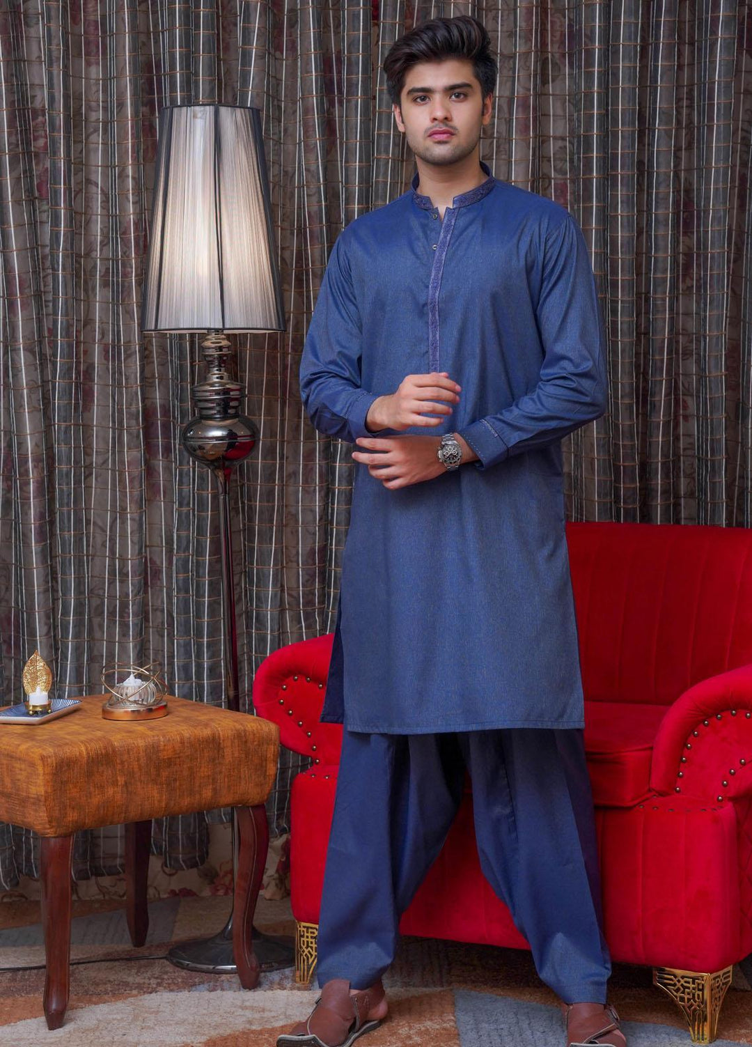 Real Image  Formal Kameez Shalwar for Men -  D-519 Blue