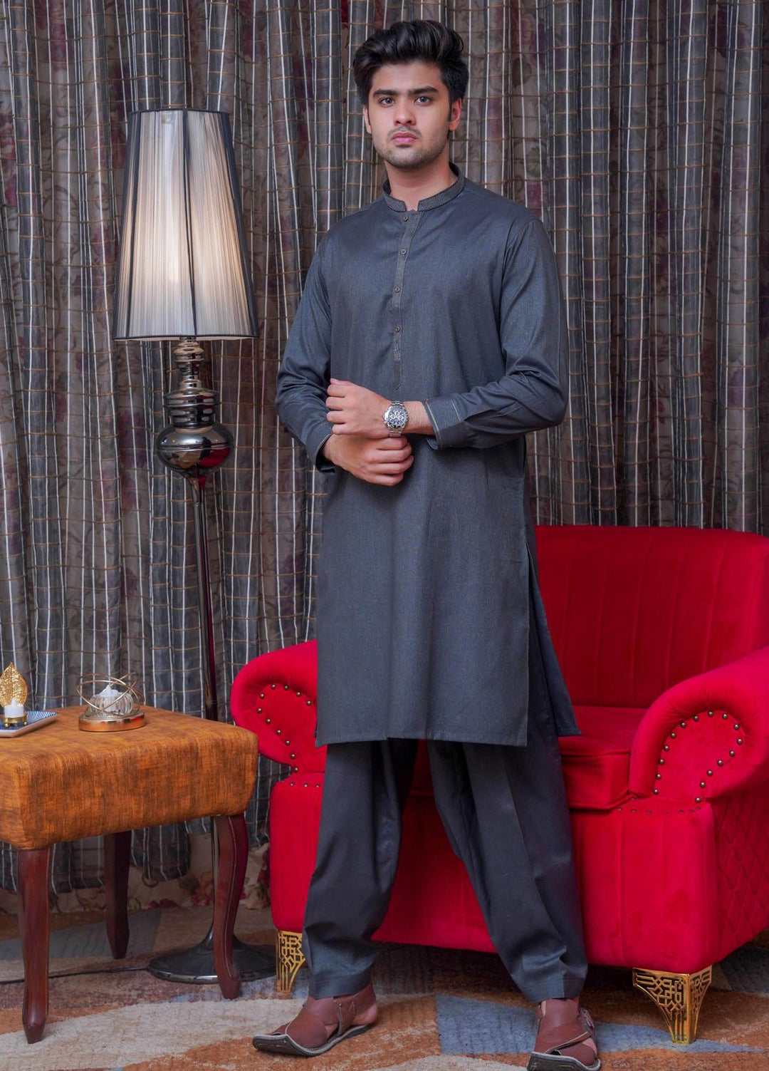 Real Image  Formal Kameez Shalwar for Men -  D-520 Grey Multi