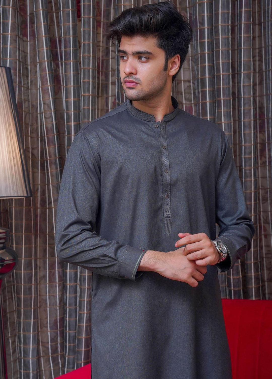 Real Image  Formal Kameez Shalwar for Men -  D-520 Grey Multi