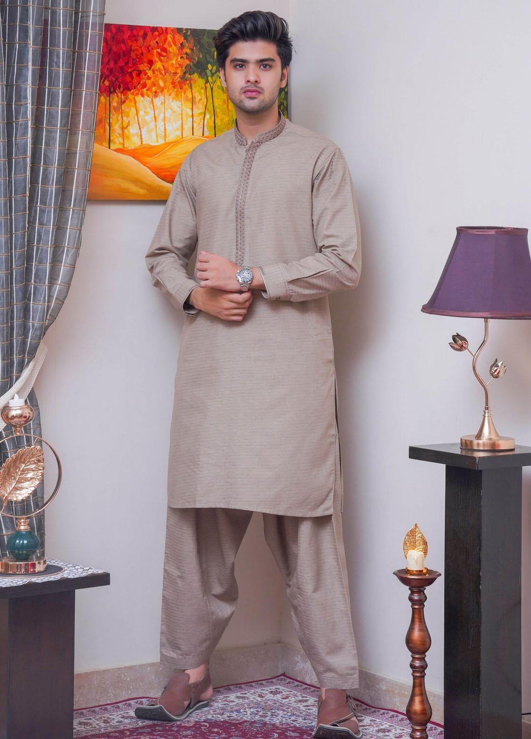 Real Image  Formal Kameez Shalwar for Men -  D-521 Gold