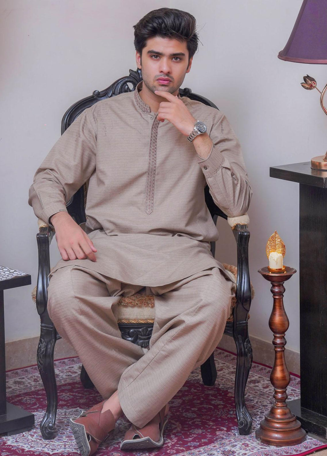 Real Image  Formal Kameez Shalwar for Men -  D-521 Gold