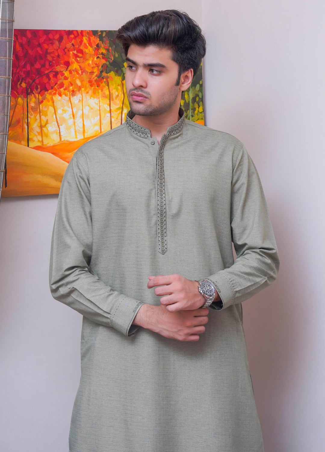Real Image  Formal Kameez Shalwar for Men -  D-521 Green