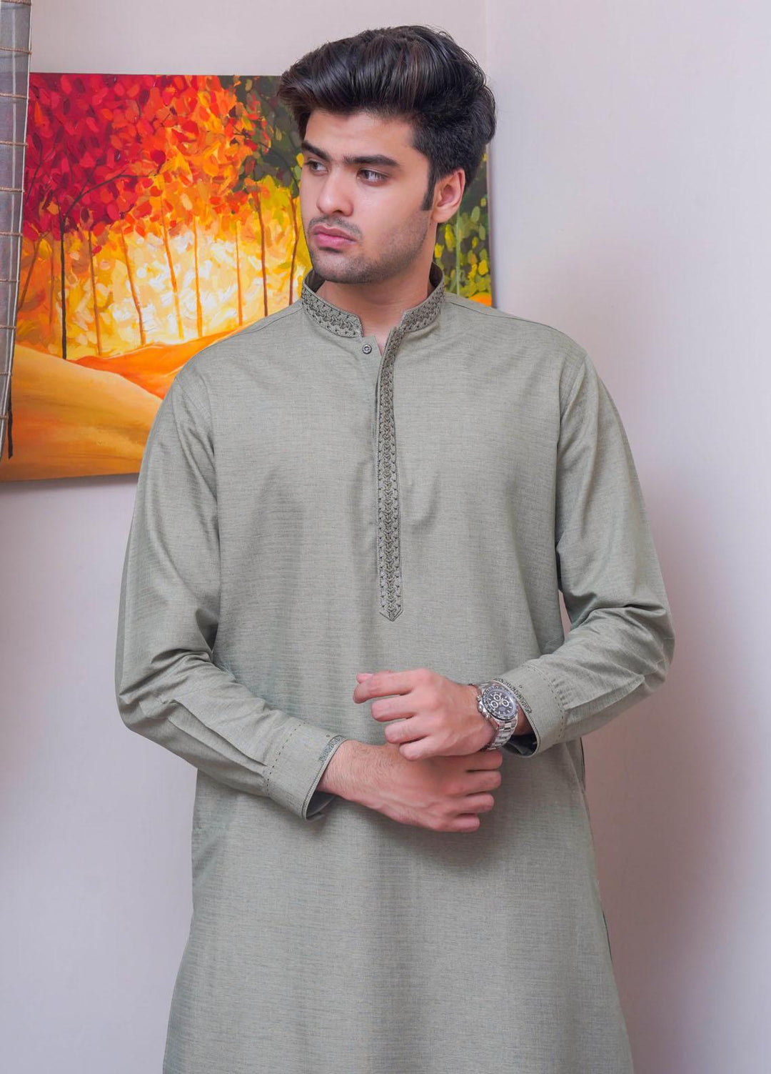 Real Image  Formal Kameez Shalwar for Men -  D-521 Green