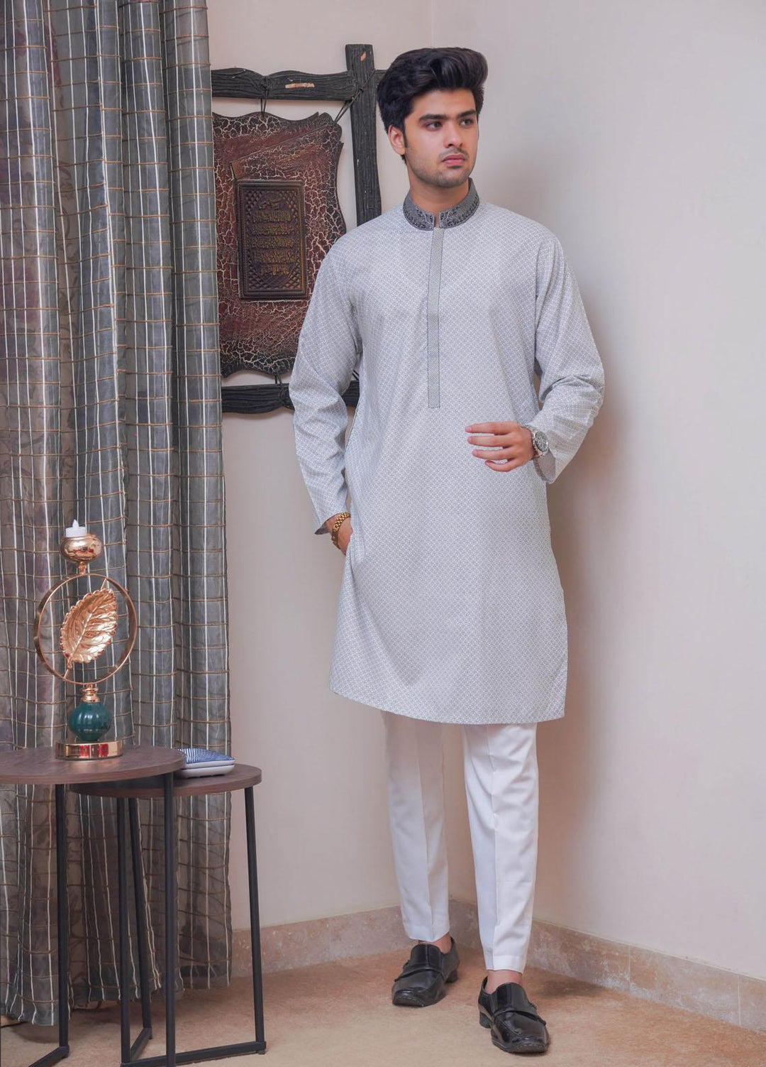 Real Image Blended Formal Men Kurta -  D-440B Grey