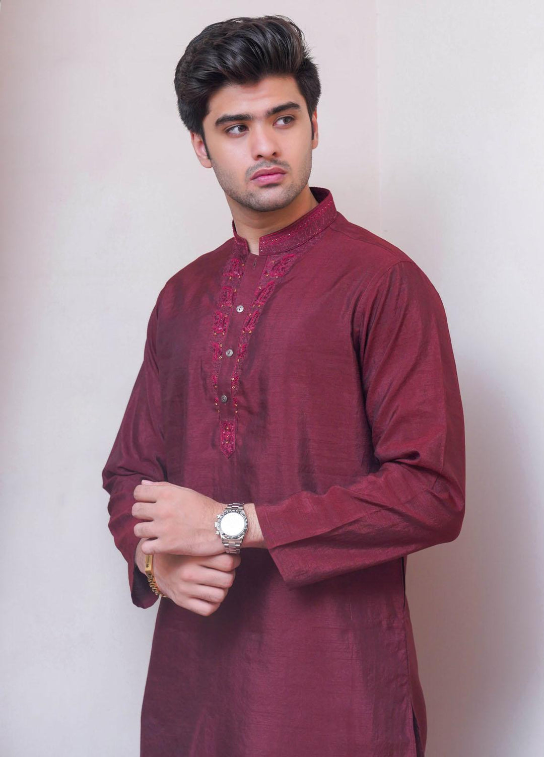 Real Image Raw Silk Formal Men Kurta -  D-488 Maroon