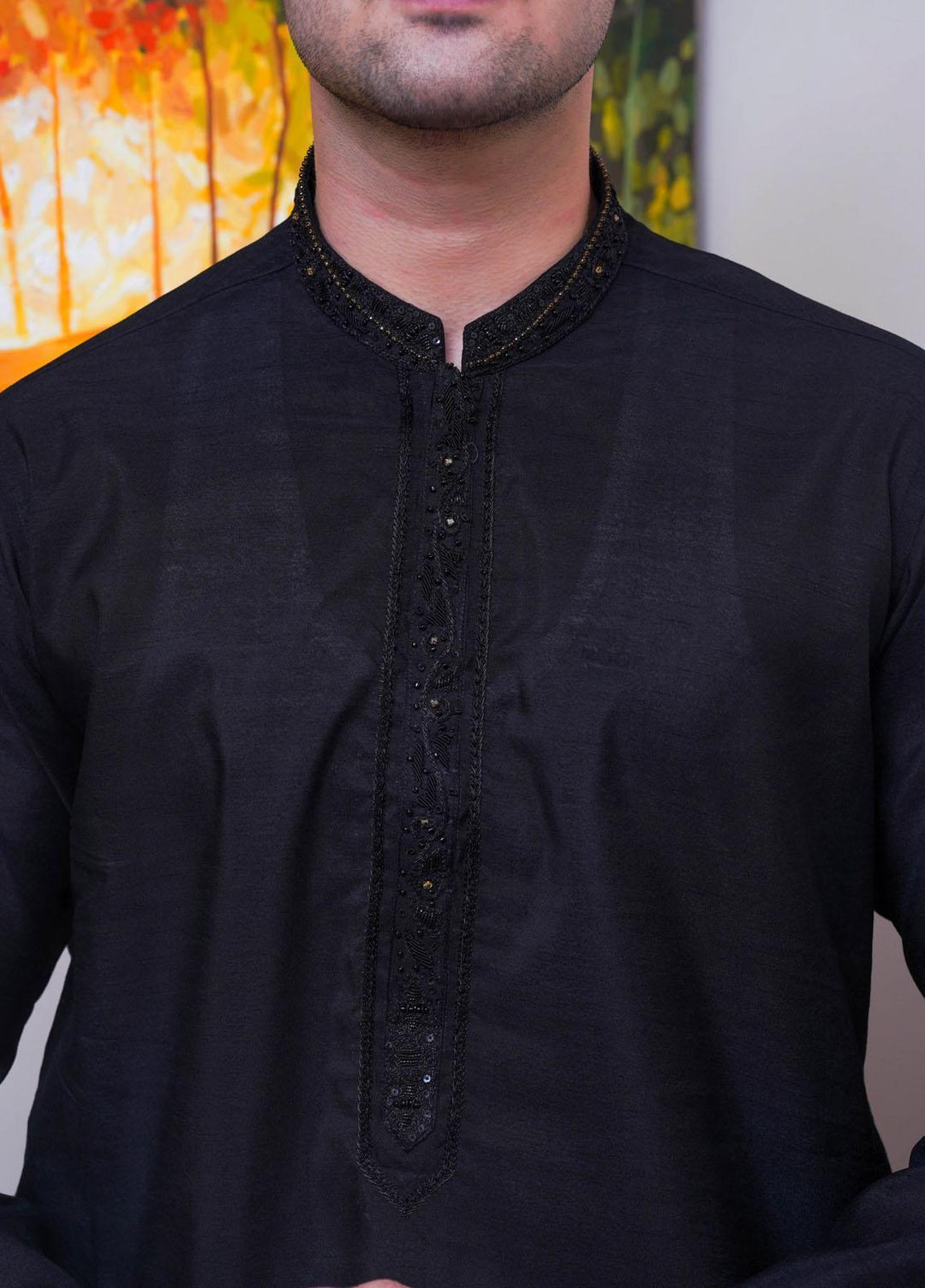 Real Image Raw Silk Formal Kurta Pajama for Men -  D-515 Black