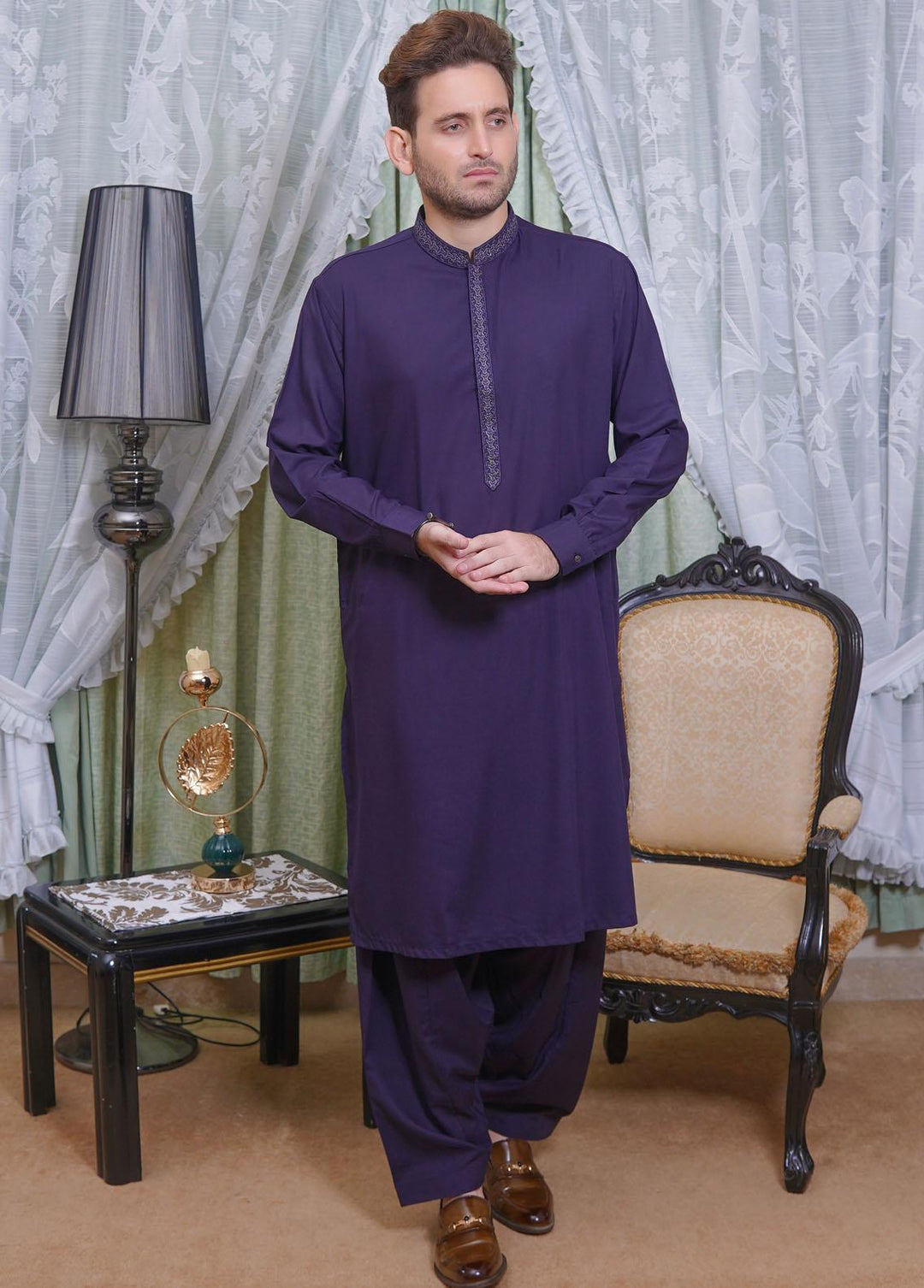 Real Image Wash N Wear Formal Kameez Shalwar for Men -  D-501 Purple