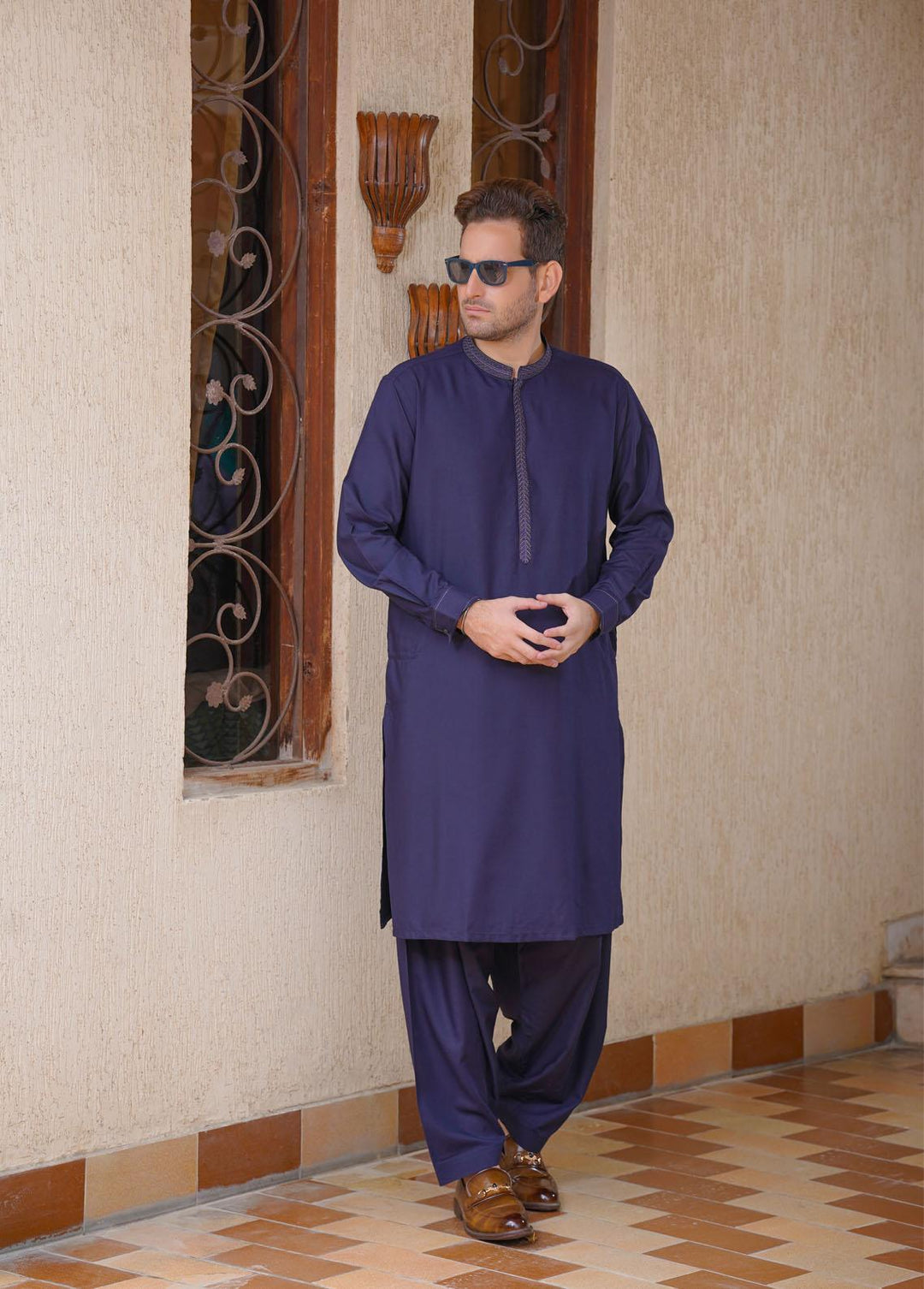 Real Image Wash N Wear Formal Kameez Shalwar for Men -  D-502 Navy Blue
