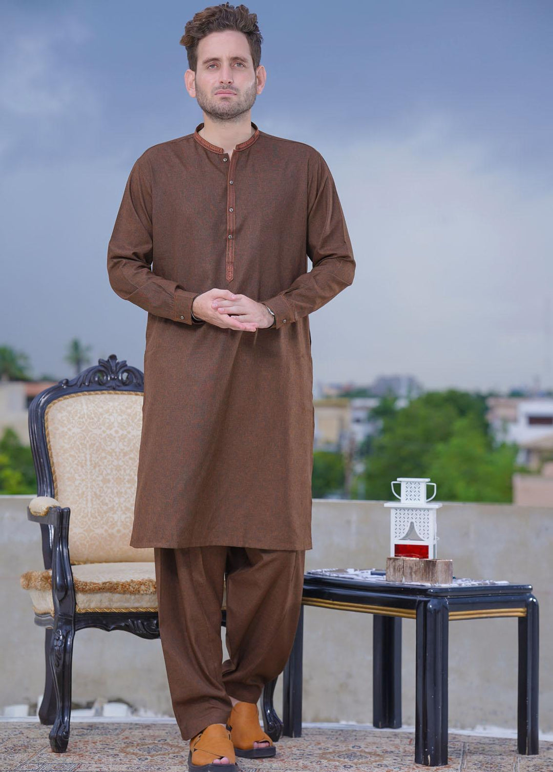 Real Image Wash N Wear Formal Kameez Shalwar for Men -  D-503 Copper
