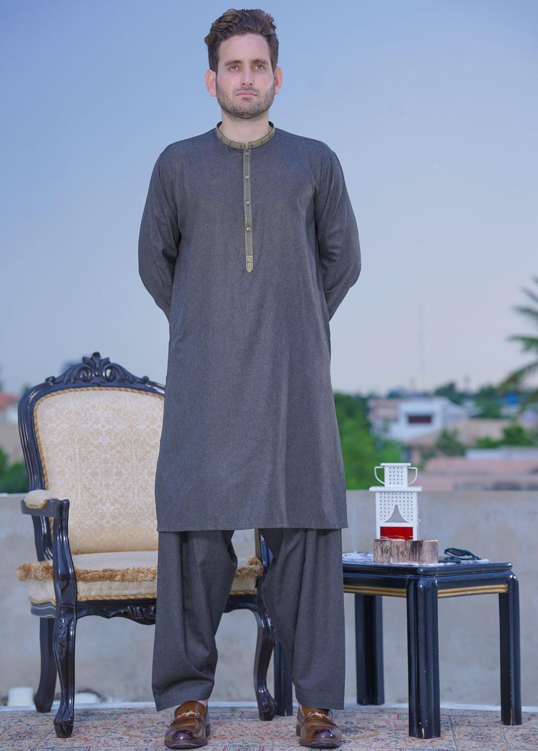 Real Image Wash N Wear Formal Kameez Shalwar for Men -  D-503 Green