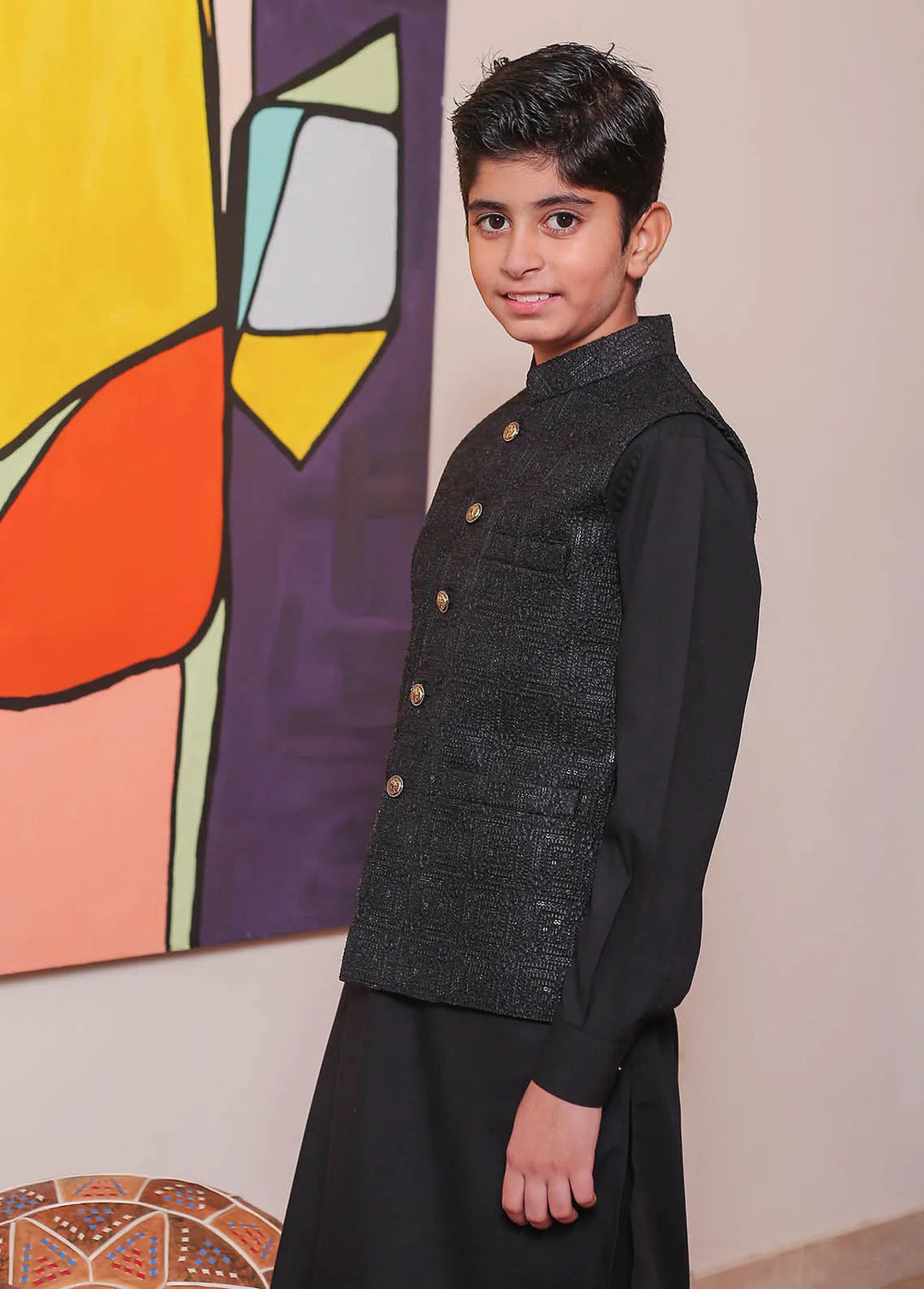 Real Image Raw Silk Formal Boys Fancy Waistcoat - OKW-124