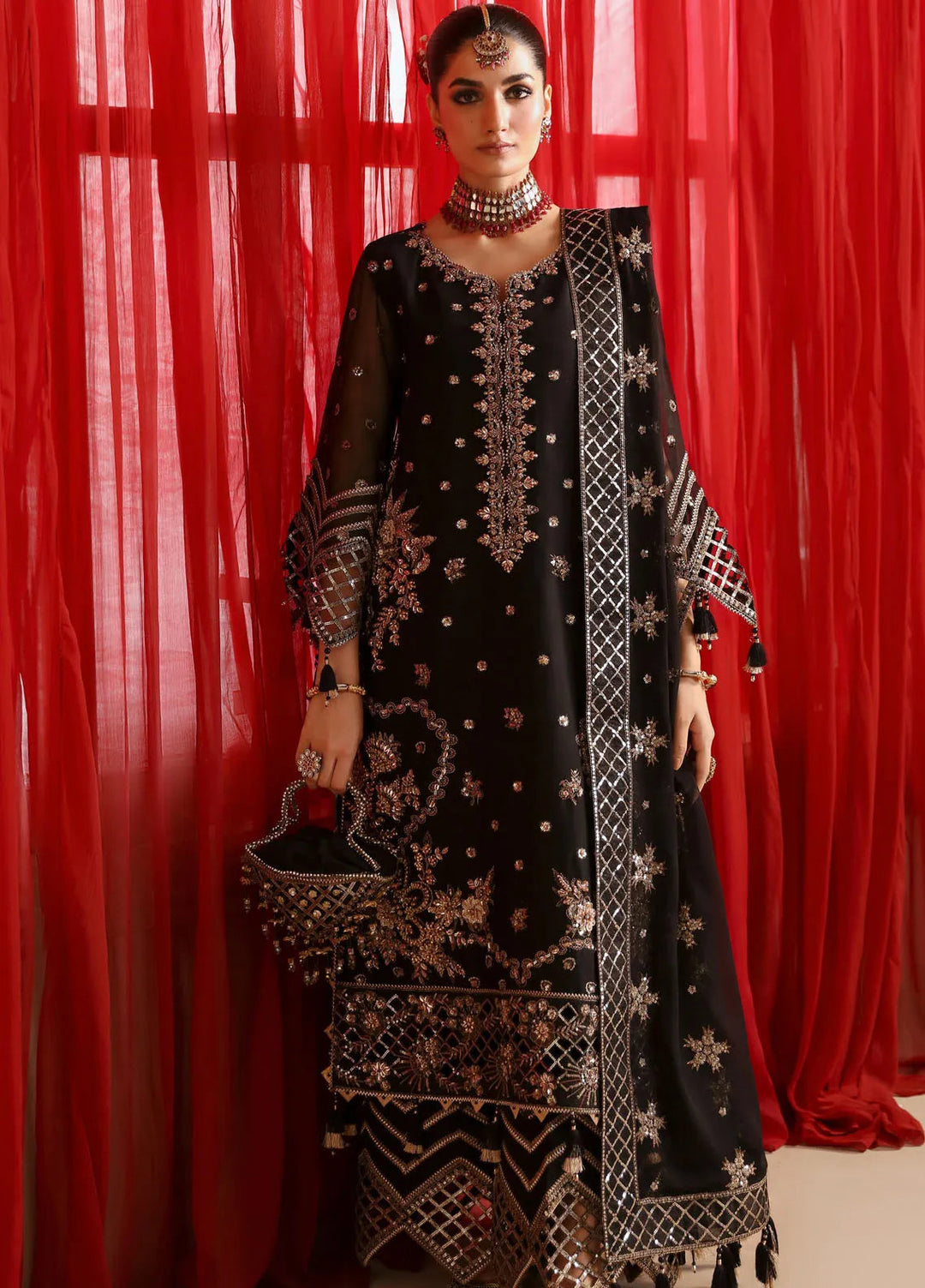 Reena By Alizeh Embroidered Chiffon Suit Unstitched 3 Piece AFB24RW D-06 Naina - Formal Collection