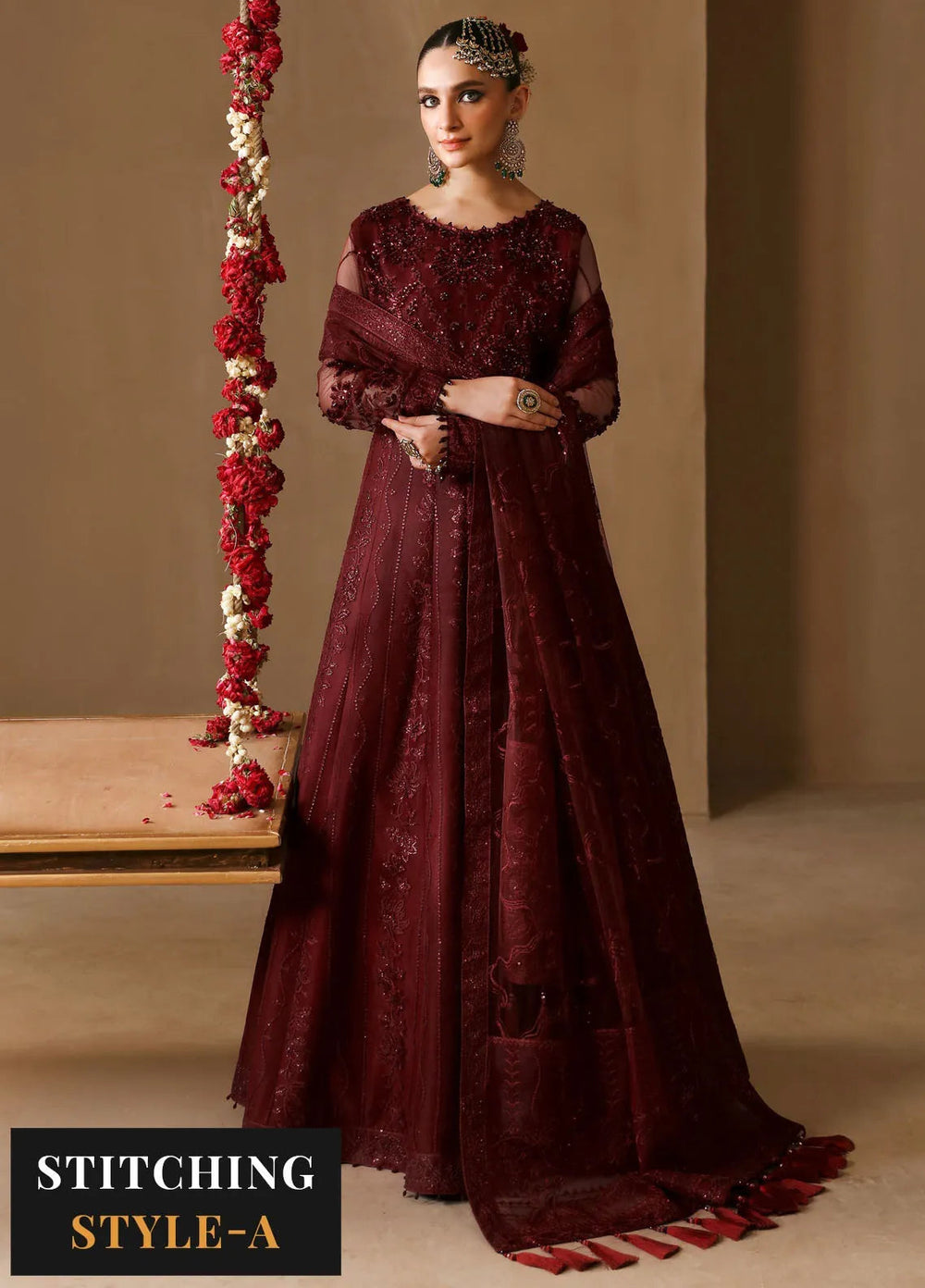 Reena By Alizeh Embroidered Net Suit Unstitched 3 Piece AFB24RW D-01 Gulab - Formal Collection