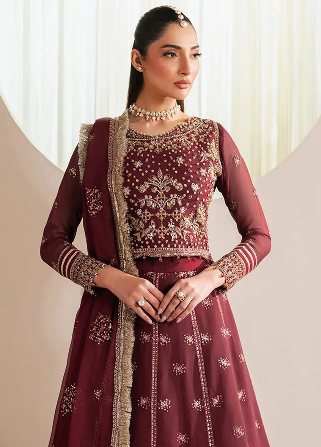 Reena by Alizeh Fashion Embroidered Chiffon Suit Unstitched 3 Piece AFB25RE D-4029 Empress - Formals Collection