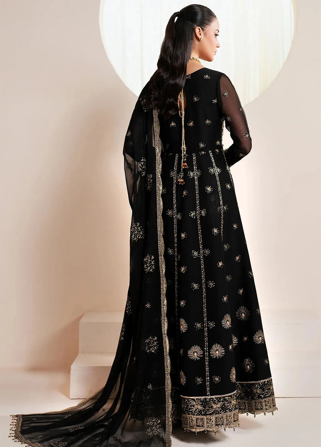 Reena by Alizeh Fashion Embroidered Chiffon Suit Unstitched 3 Piece AFB25RE D-4030 Noir - Formals Collection