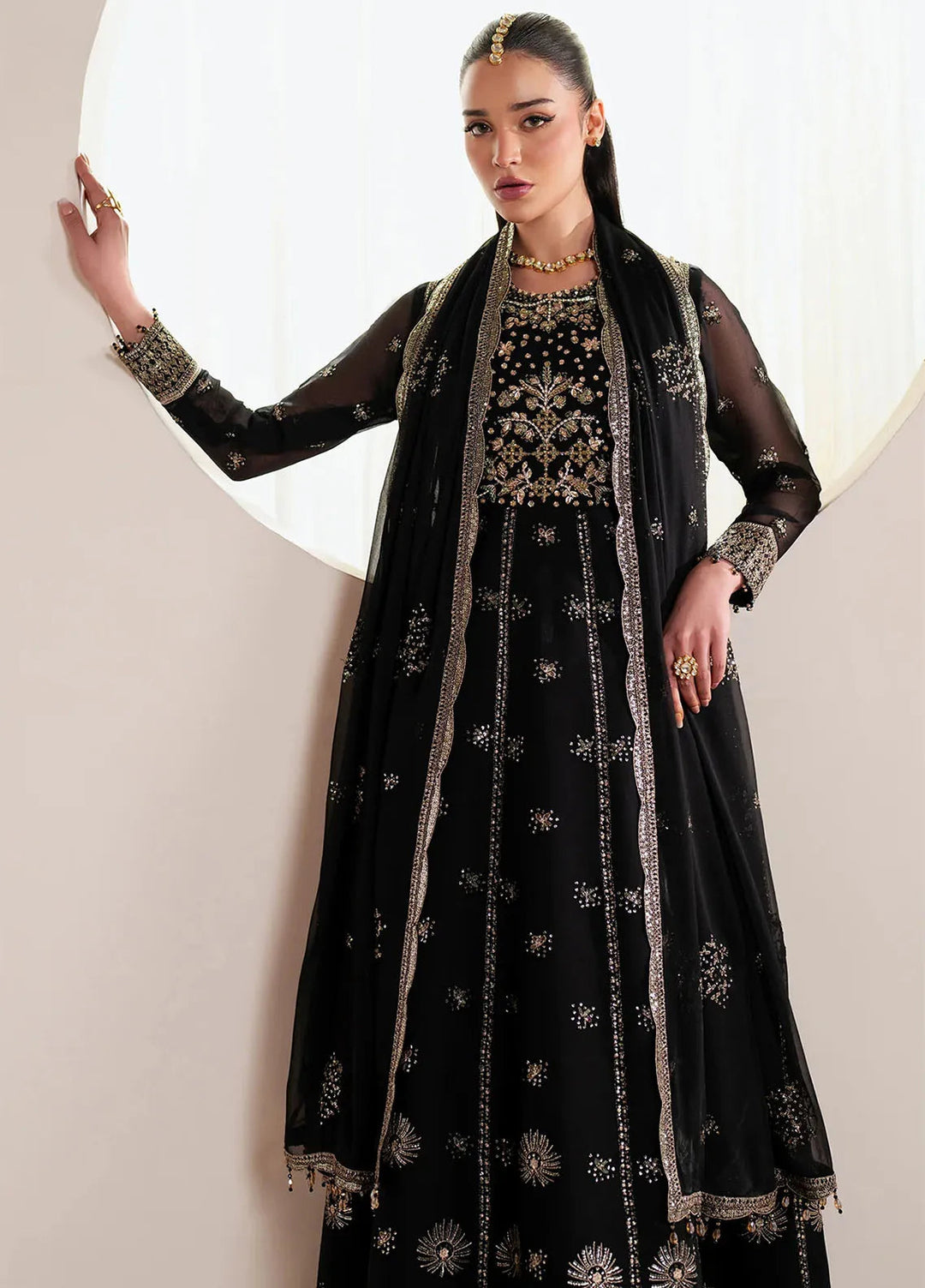 Reena by Alizeh Fashion Embroidered Chiffon Suit Unstitched 3 Piece AFB25RE D-4030 Noir - Formals Collection