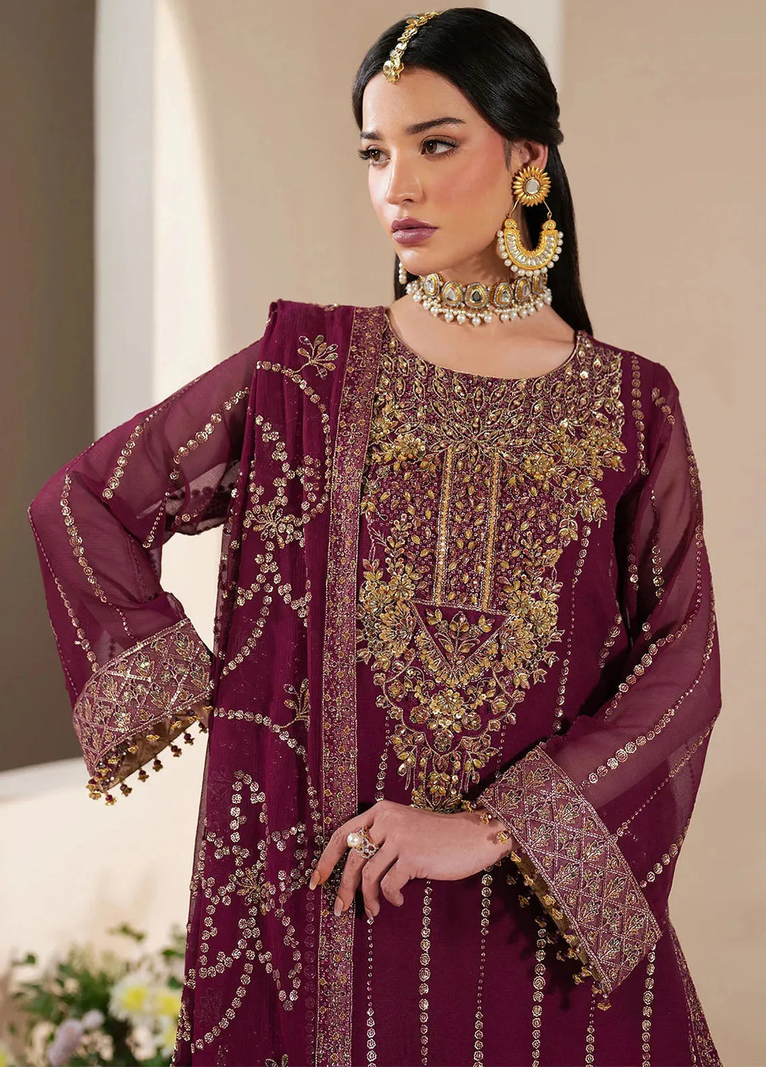 Reena by Alizeh Fashion Embroidered Chiffon Suit Unstitched 3 Piece AFB25RE D-4034 Dusk - Formals Collection