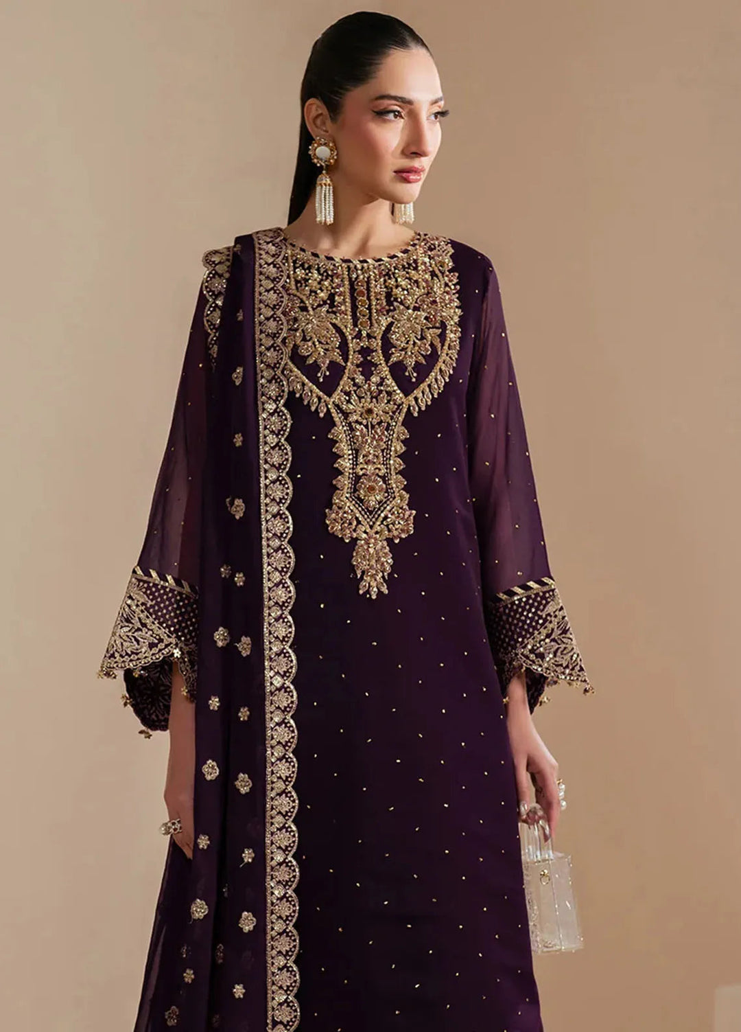 Reena by Alizeh Fashion Embroidered Chiffon Suit Unstitched 3 Piece AFB25RE D-4038 Sirus - Formals Collection