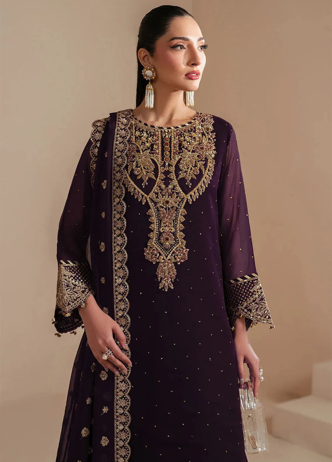 Reena by Alizeh Fashion Embroidered Chiffon Suit Unstitched 3 Piece AFB25RE D-4038 Sirus - Formals Collection