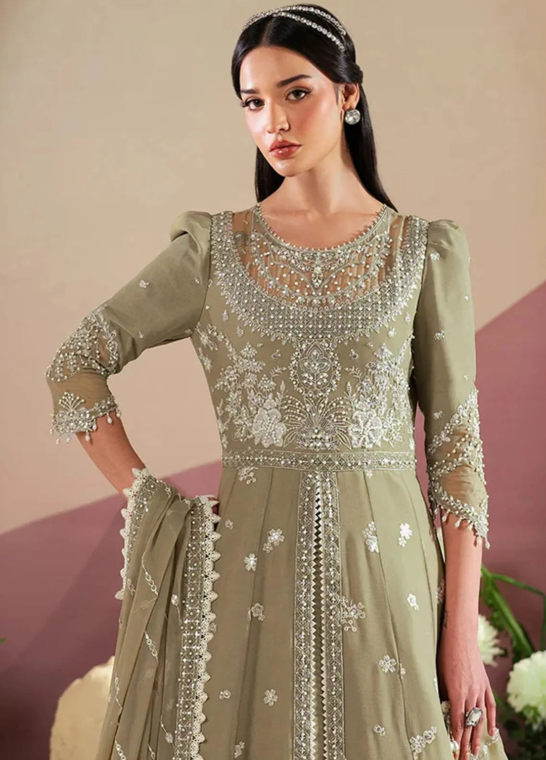Reena by Alizeh Fashion Embroidered Chiffon Suit Unstitched 3 Piece AFB25RE D-4040 Tunic - Formals Collection