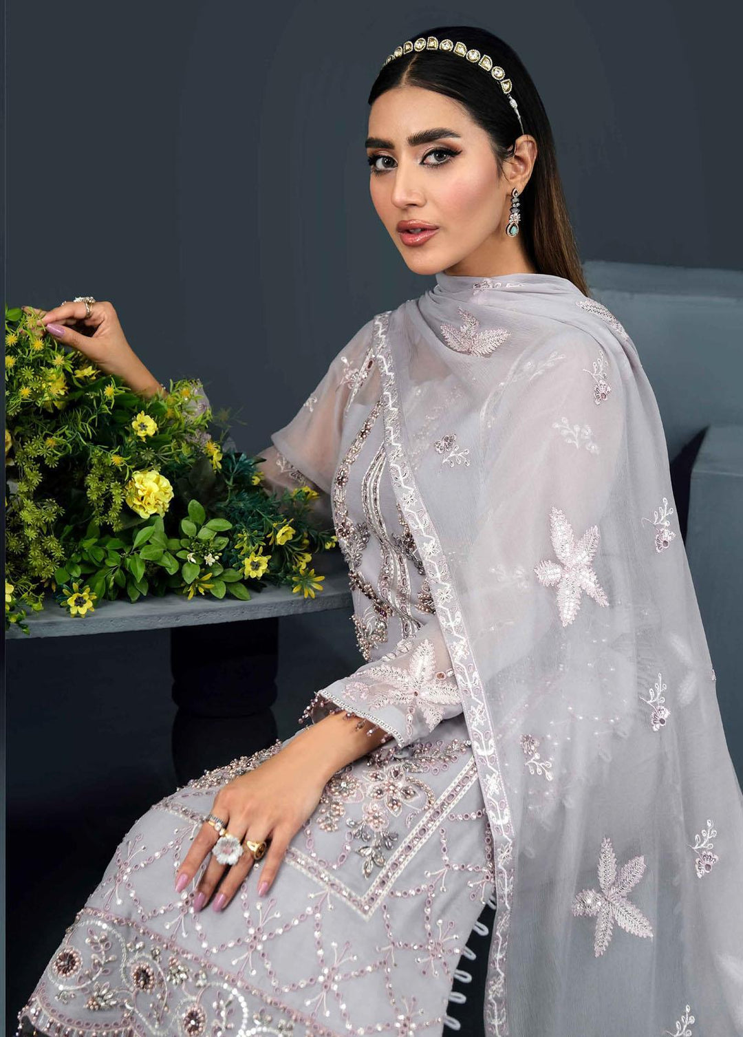 Reena By Alizeh Fashion Embroidered Chiffon Suits Unstitched 3 Piece AFB24R D-01 Asra - Luxury Collection