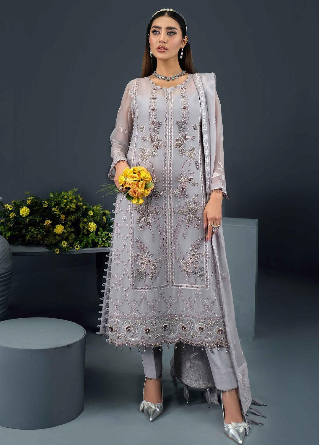 Reena By Alizeh Fashion Embroidered Chiffon Suits Unstitched 3 Piece AFB24R D-01 Asra - Luxury Collection