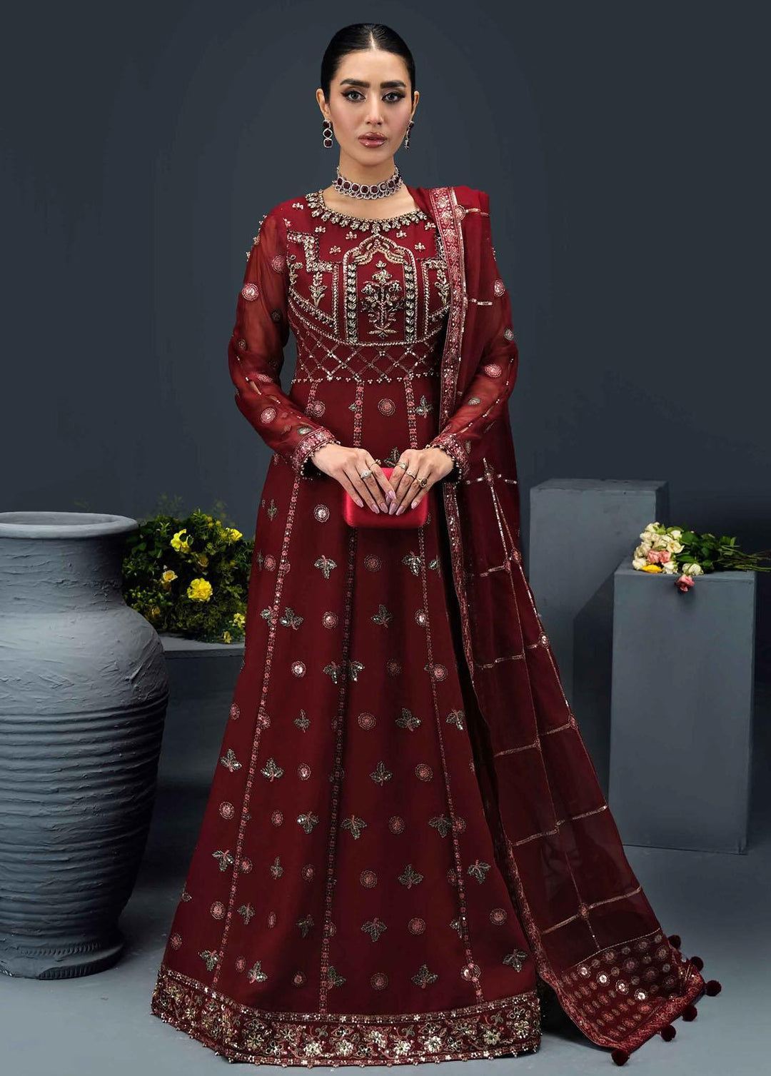 Reena By Alizeh Fashion Embroidered Chiffon Suits Unstitched 3 Piece AFB24R D-02 Aylin - Luxury Collection