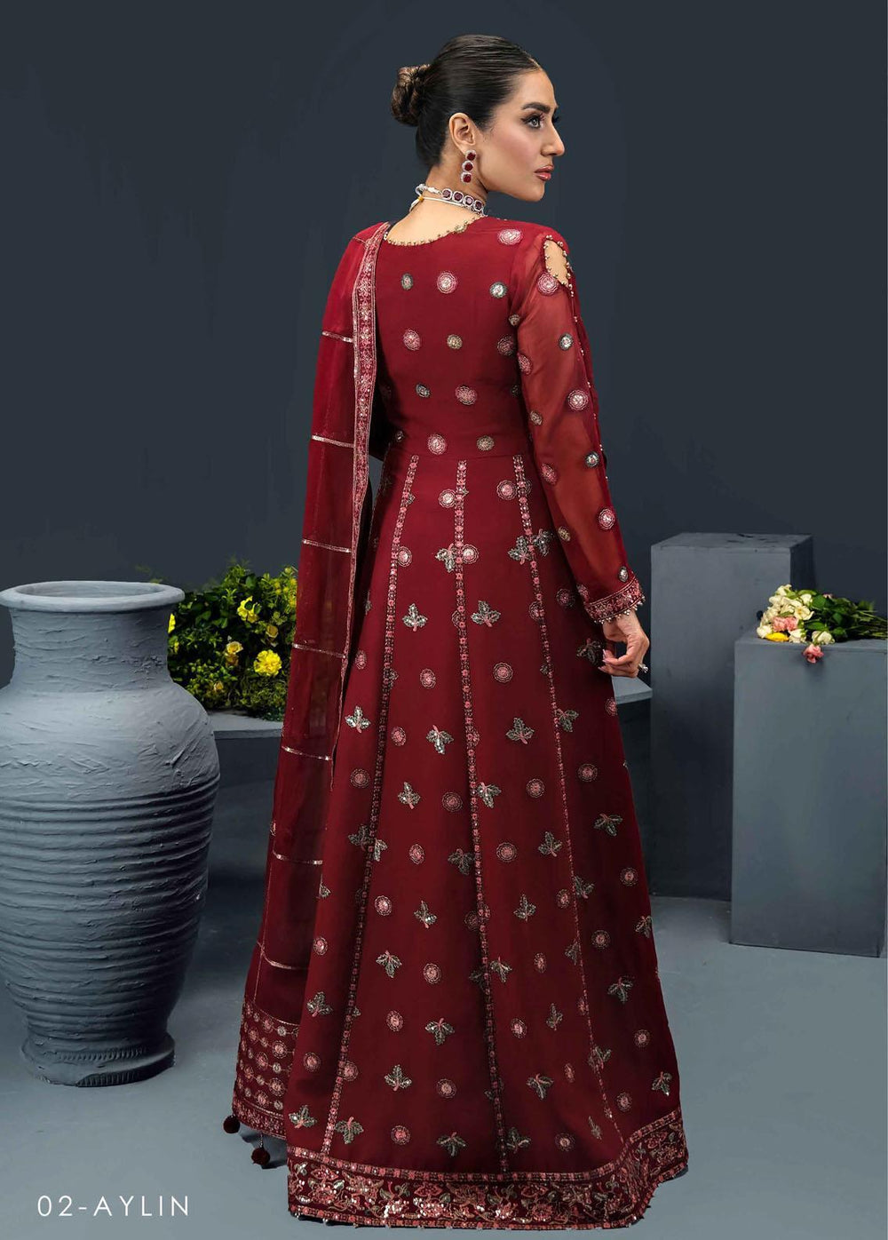 Reena By Alizeh Fashion Embroidered Chiffon Suits Unstitched 3 Piece AFB24R D-02 Aylin - Luxury Collection