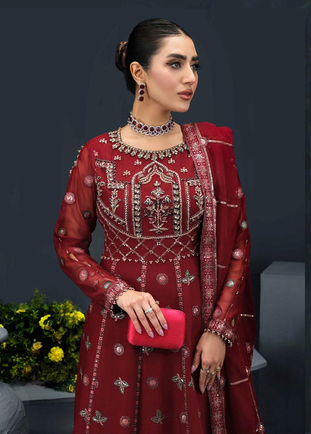 Reena By Alizeh Fashion Embroidered Chiffon Suits Unstitched 3 Piece AFB24R D-02 Aylin - Luxury Collection