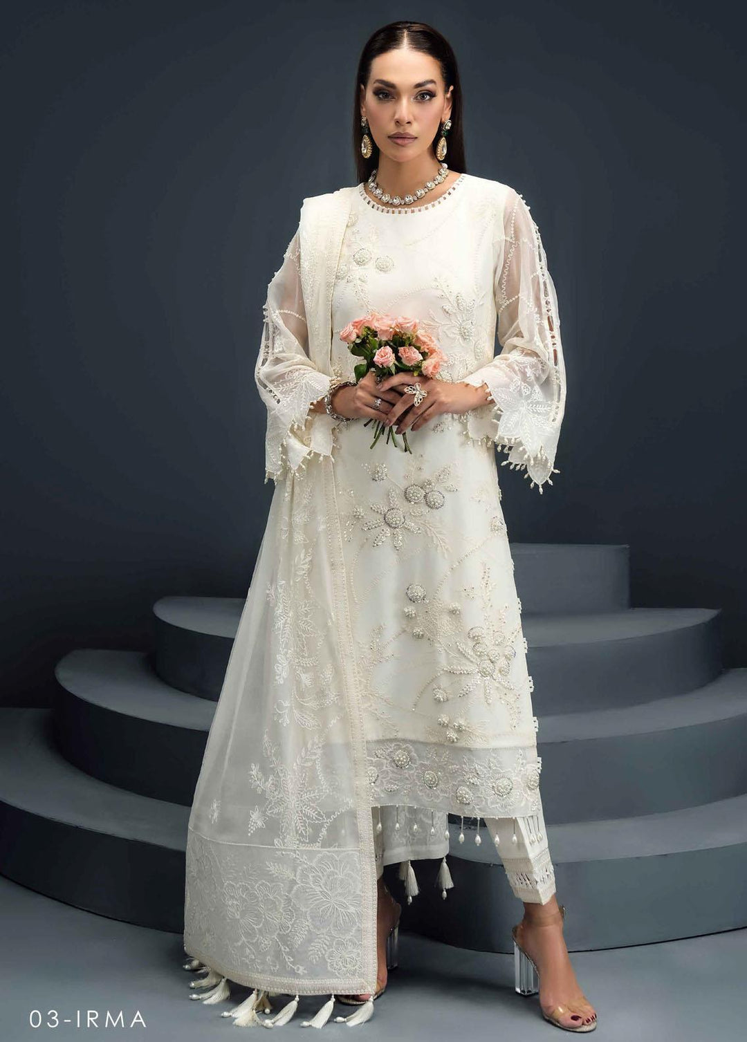 Reena By Alizeh Fashion Embroidered Chiffon Suits Unstitched 3 Piece AFB24R D-03 Irma - Luxury Collection