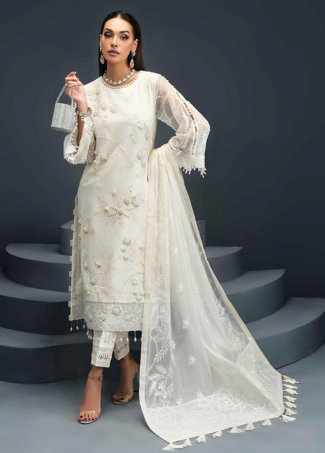 Reena By Alizeh Fashion Embroidered Chiffon Suits Unstitched 3 Piece AFB24R D-03 Irma - Luxury Collection