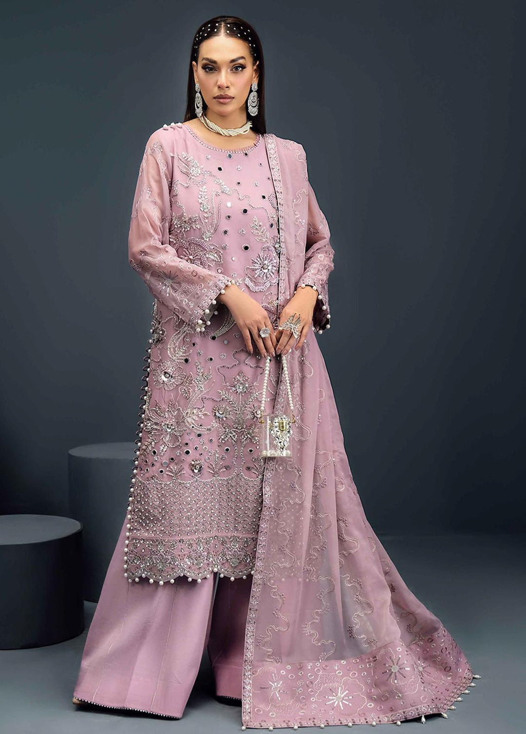Reena By Alizeh Fashion Embroidered Chiffon Suits Unstitched 3 Piece AFB24R D-06 Eris - Luxury Collection