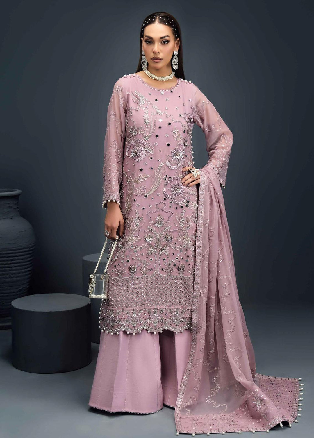 Reena By Alizeh Fashion Embroidered Chiffon Suits Unstitched 3 Piece AFB24R D-06 Eris - Luxury Collection