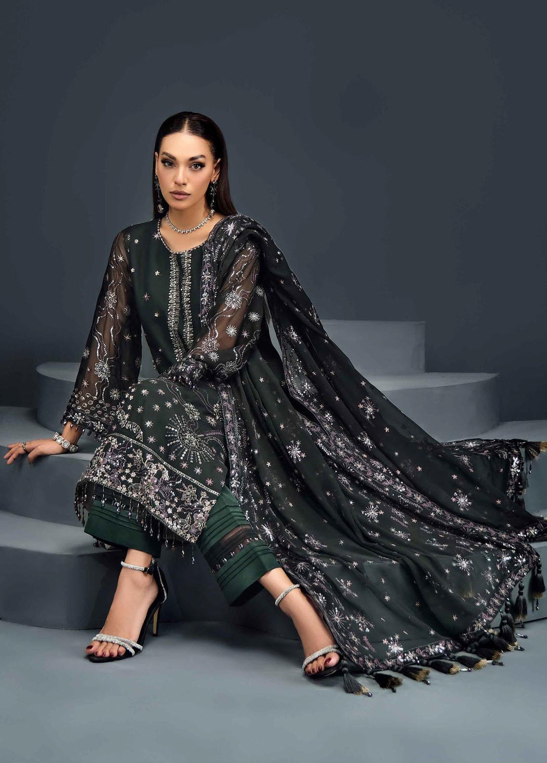 Reena By Alizeh Fashion Embroidered Chiffon Suits Unstitched 3 Piece AFB24R D-07 Cyra - Luxury Collection
