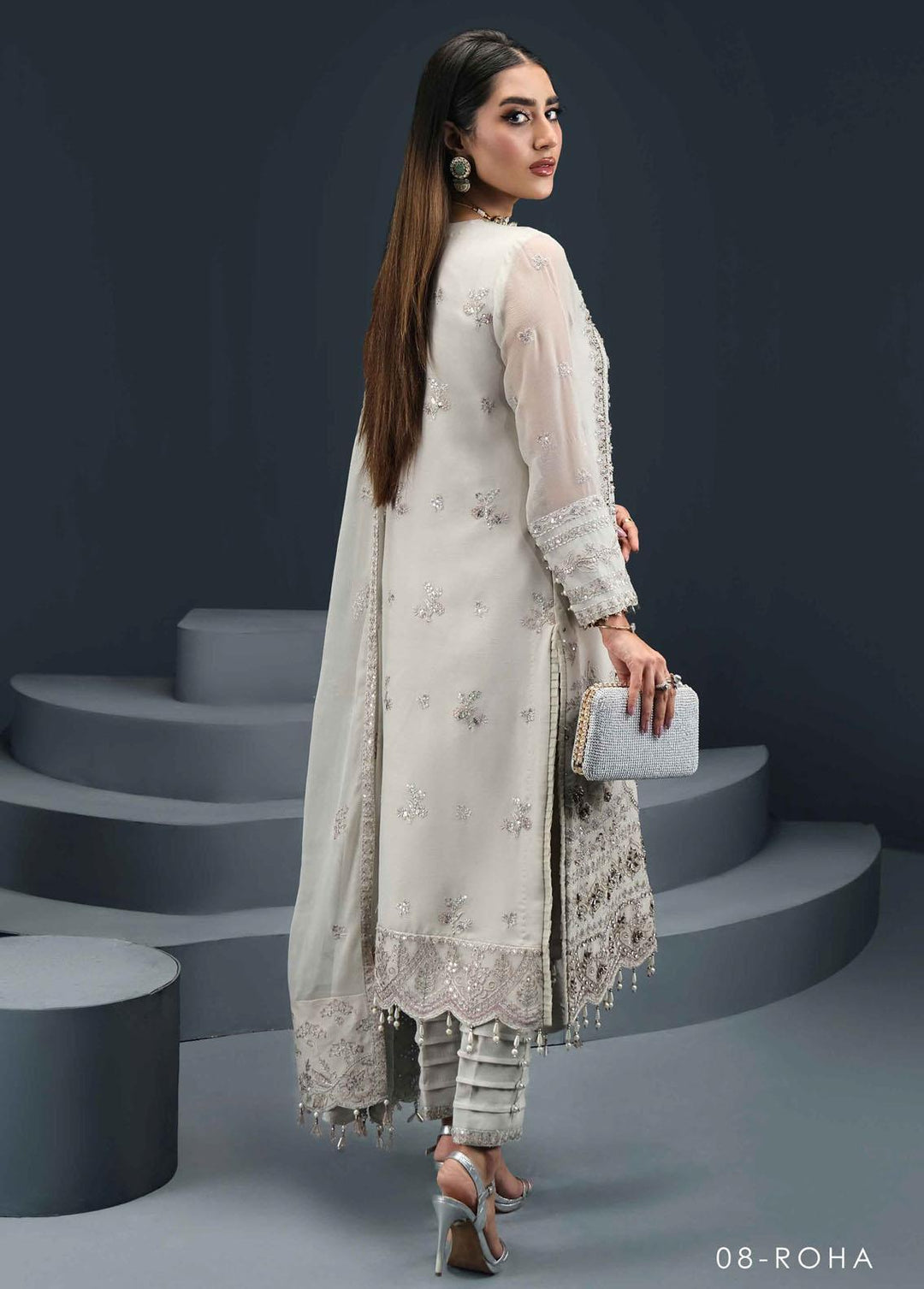 Reena By Alizeh Fashion Embroidered Chiffon Suits Unstitched 3 Piece AFB24R D-08 Roha - Luxury Collection