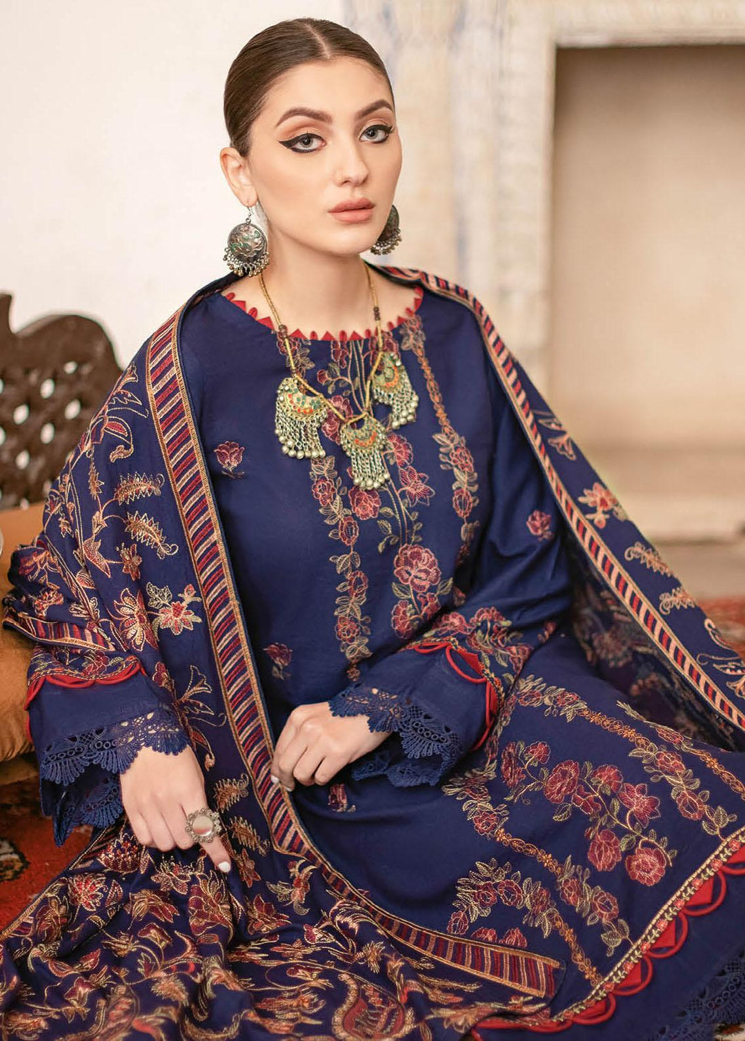 Reet By Ramsha Embroidered Karandi Suits Unstitched 3 Piece RSH22-R8 R-801 - Luxury Collection