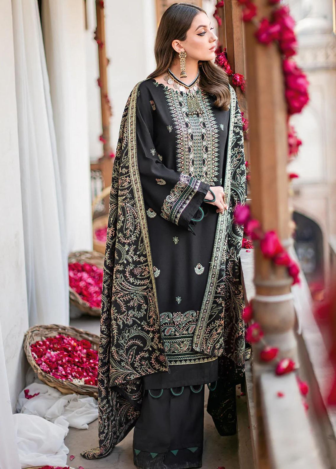 Reet By Ramsha Embroidered Karandi Suits Unstitched 3 Piece RSH22-R8 R-803 - Luxury Collection
