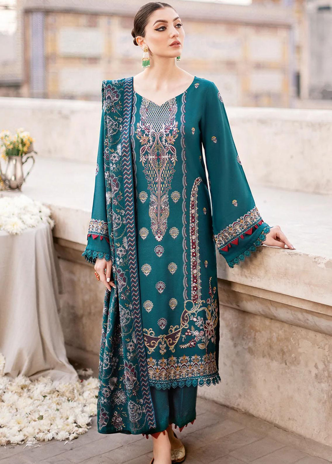 Reet By Ramsha Embroidered Karandi Suits Unstitched 3 Piece RSH22-R8 R-804 - Luxury Collection