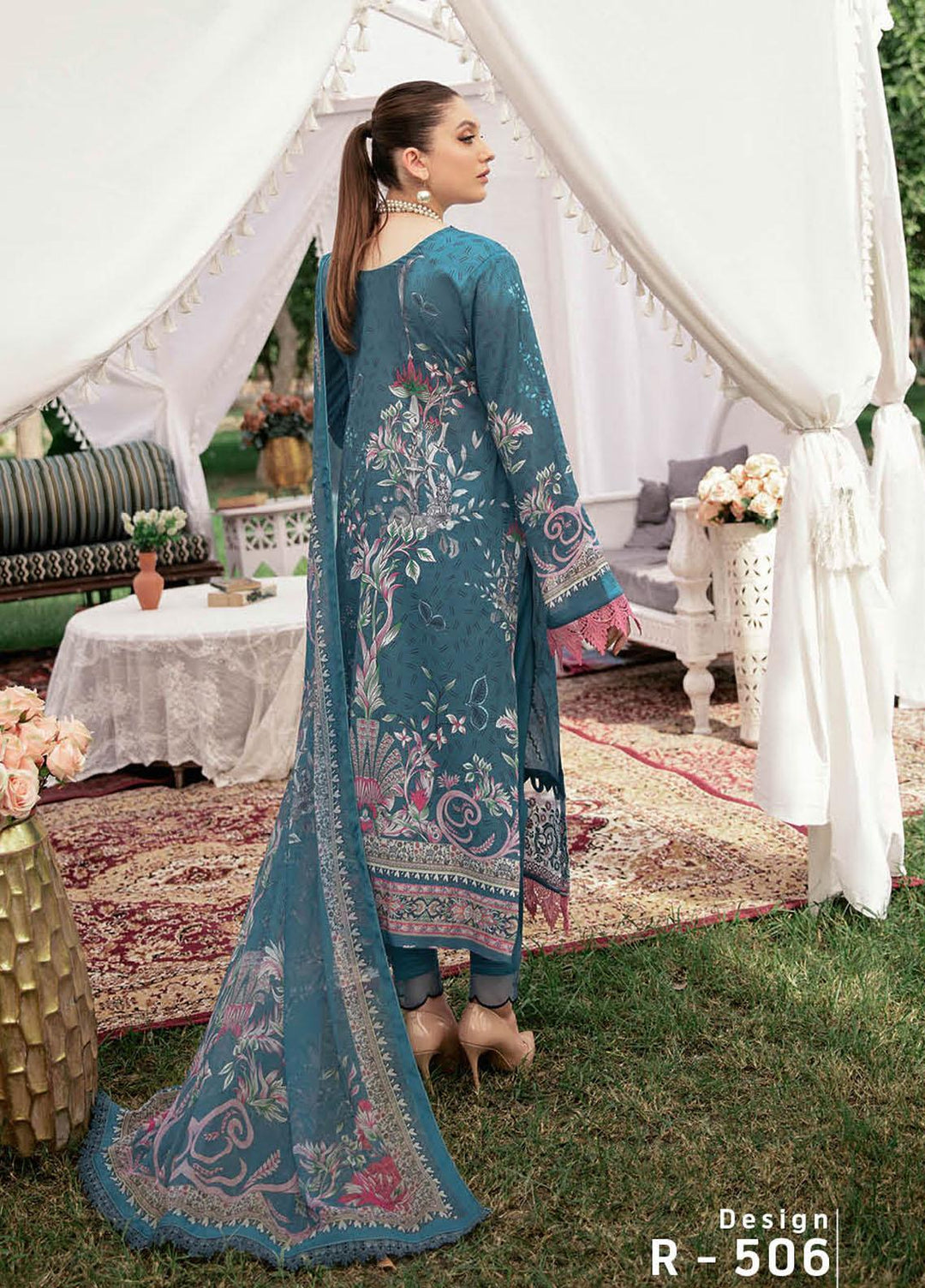 Reet By Ramsha Embroidered Lawn Suits Unstitched 3 Piece RSH22-R5 R-506 - Luxury Collection