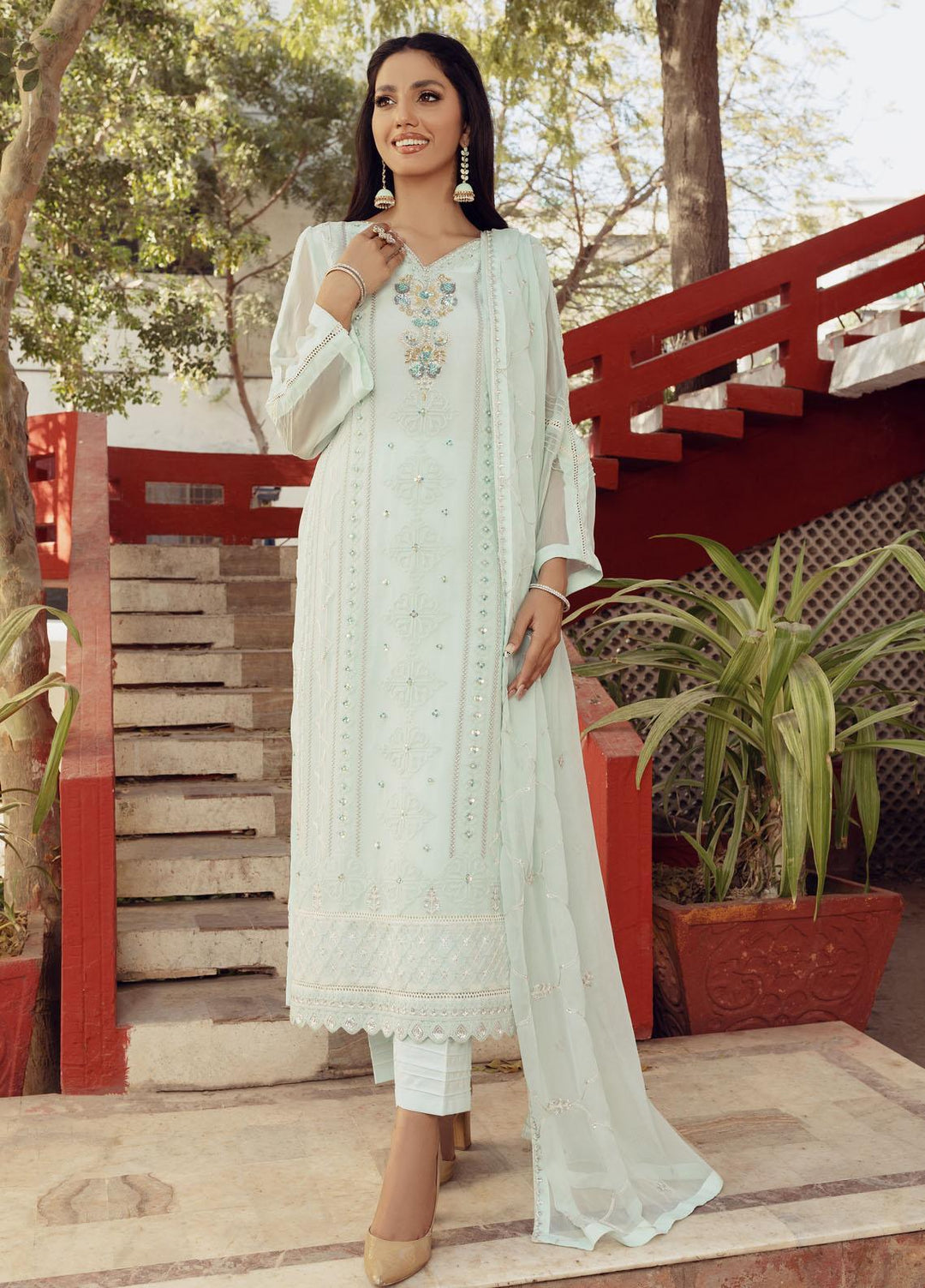 Shamooz Luxury Pret  Chiffon 3 Piece Suit Mint SEM-0432